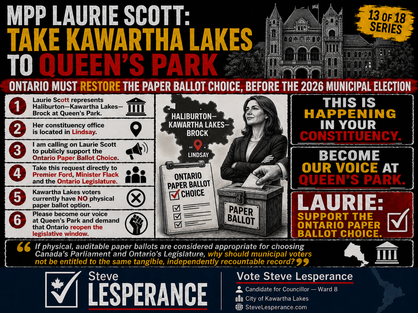 MPP LAURIE SCOTT: TAKE KAWARTHA LAKES TO QUEEN'S PARK